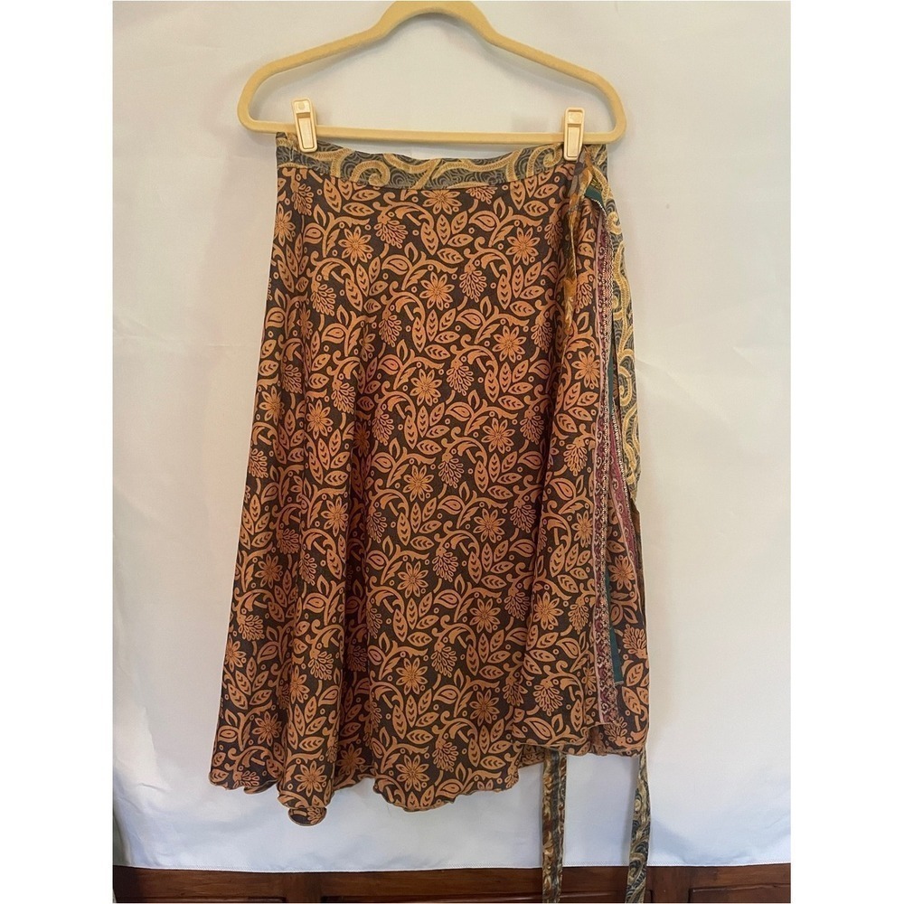 Women's Brown Floral Wrap Skirt